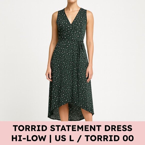 Torrid Curve Dresses & Skirts - Torrid Studio Knit Wrap Dress Stretch Hi-Lo Glam Green Leopard 00 (US 10) Glam
